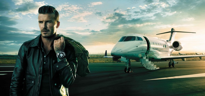 David Beckham with a private jet