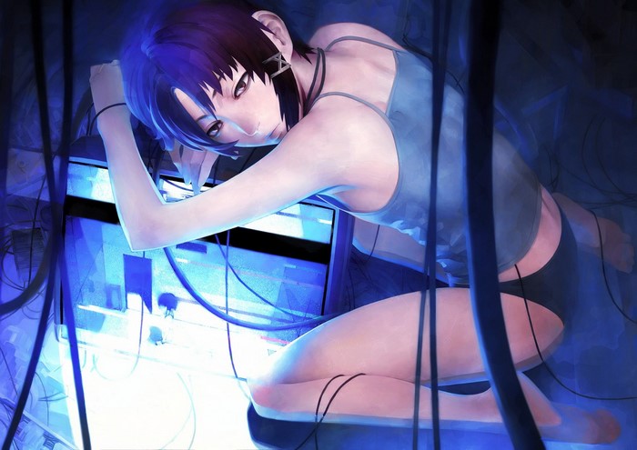 Lain Iwakura from Serial Experiments Lain surrounded by wires