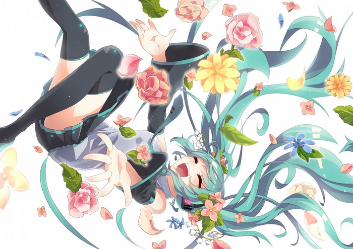 Hatsune Miku surrounded by flowers