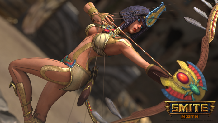 Neith from Smite aiming a bow