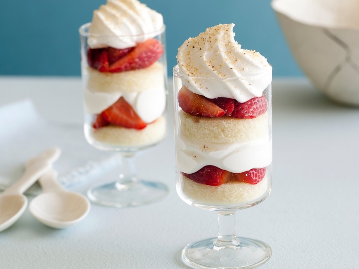 Strawberry shortcake trifles in glasses