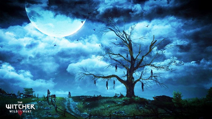 The Witcher 3 Wild Hunt: Hangman's Tree under the Moon