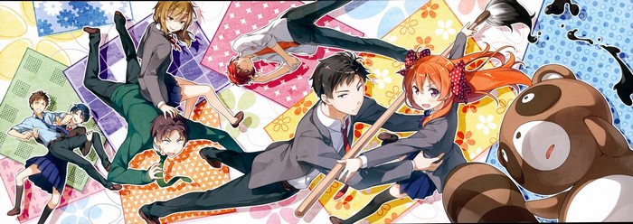 Characters from Gekkan Shoujo Nozaki-kun with a Tanuki
