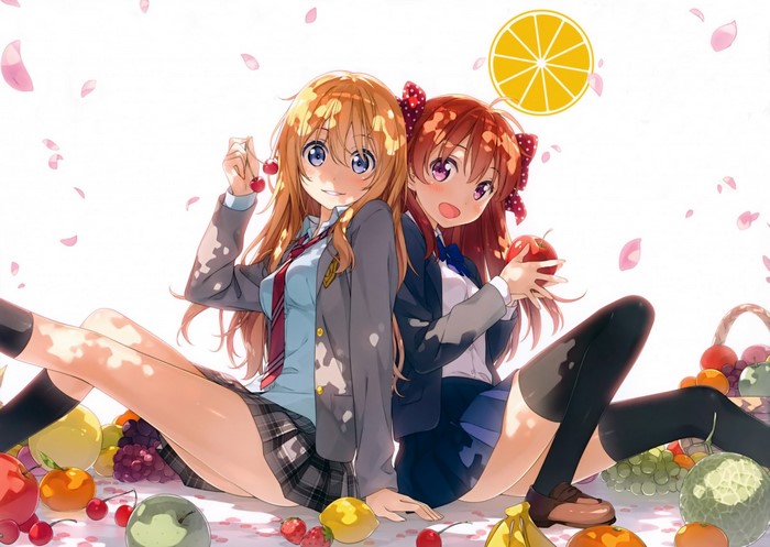 Two anime girls with fruit