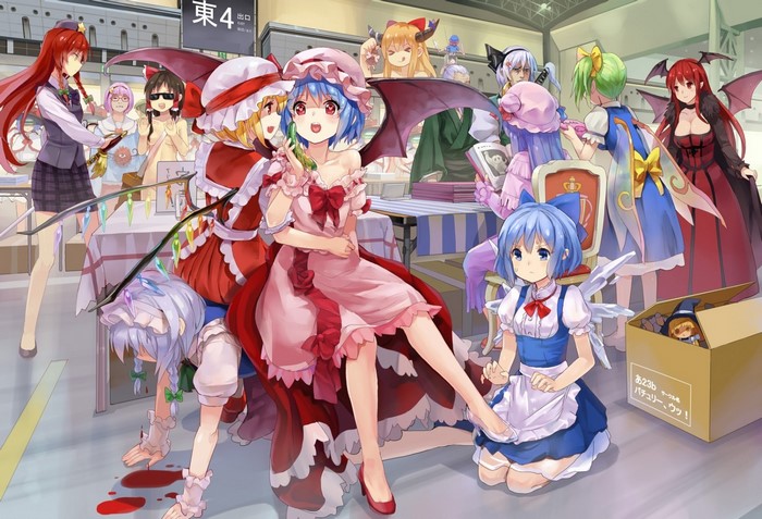 Touhou Project characters at a convention booth