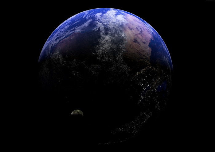 Earth and Moon in Space