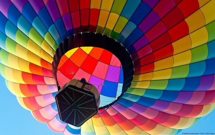 Colorful hot air balloon seen from below