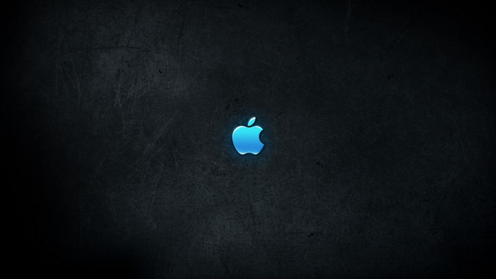 Blue Apple logo on dark textured background