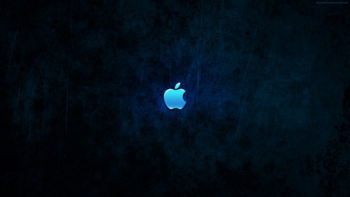 Blue Apple logo on dark textured background