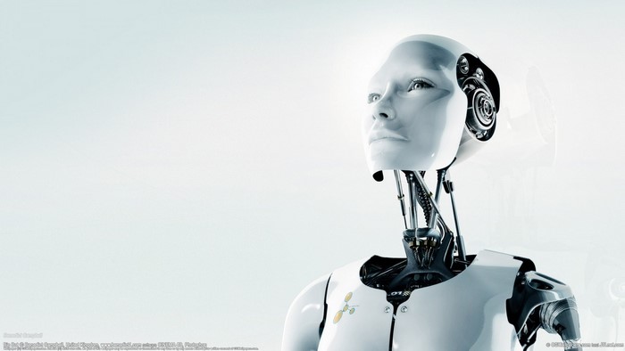 White humanoid robot head and shoulders