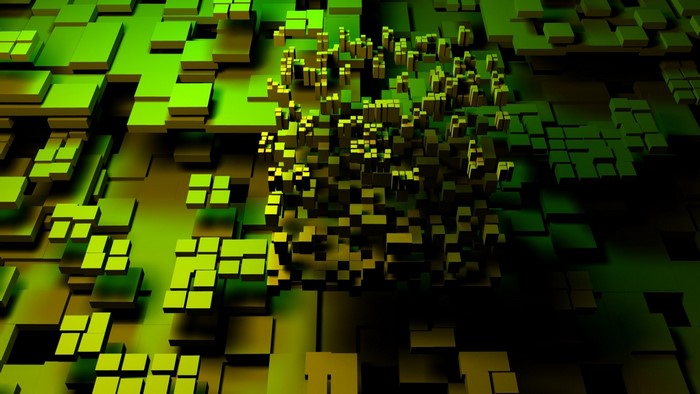 Abstract green cubes and shapes render