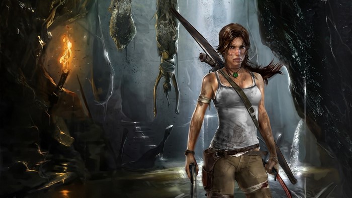 Lara Croft from Tomb Raider in a cave