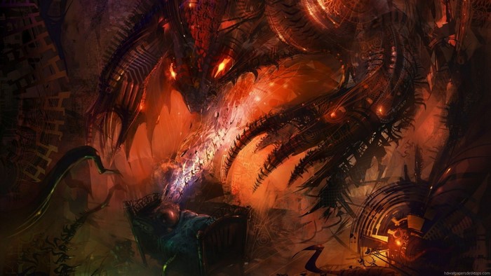 Demonic creature looming over a sleeping child