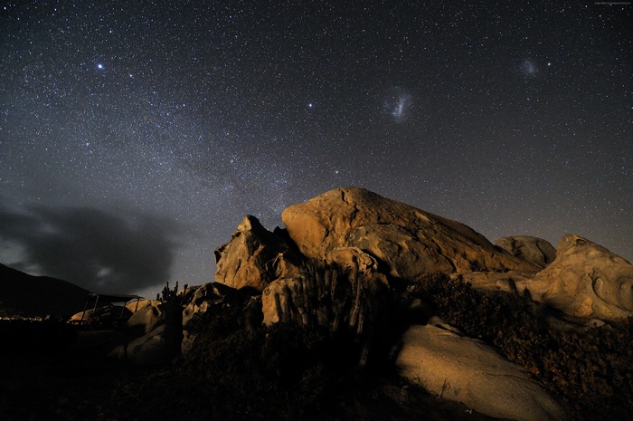 Night sky over Atacama Desert rocks