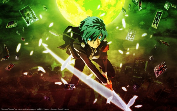 Makoto Yuki from Persona 3 with sword and cards