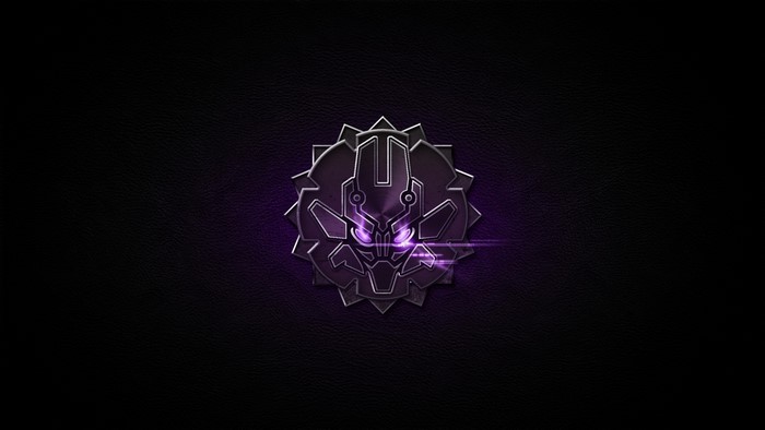 League of Legends emblem with purple glowing eyes