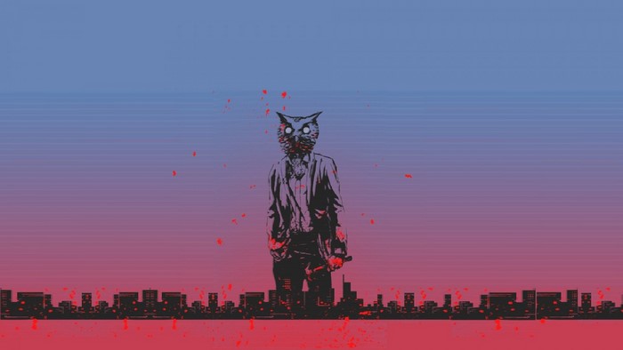 Hotline Miami character with owl mask and knife