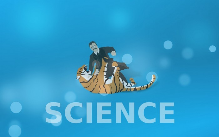 Man wrestling a tiger with the word SCIENCE