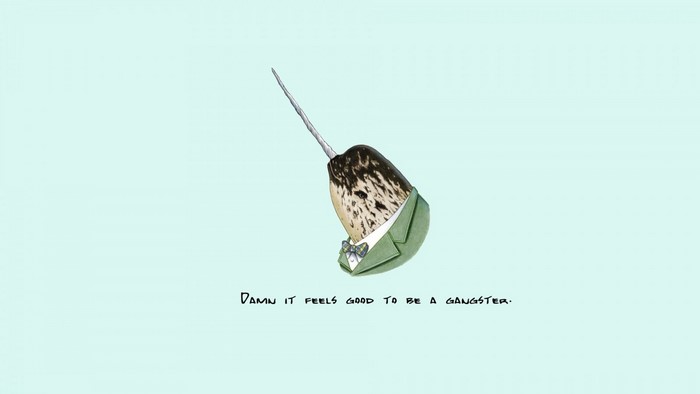Narwhal in a suit with a quote