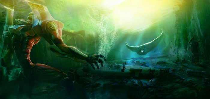 EVA Unit 02 from Neon Genesis Evangelion underwater