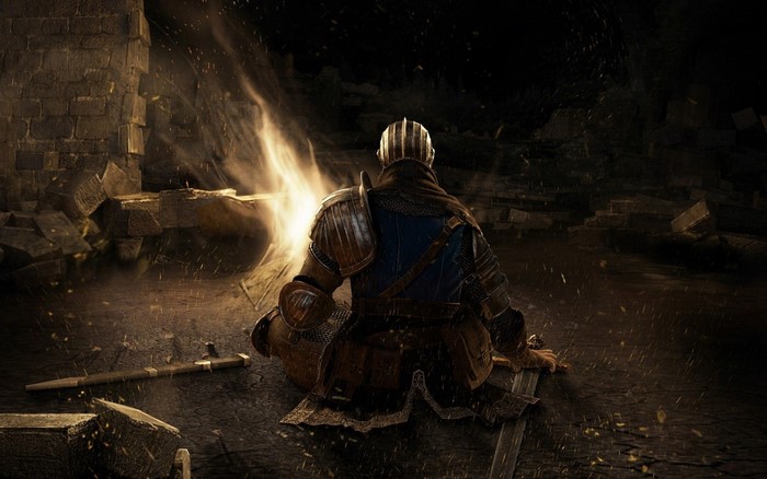 Dark Souls II Knight Sitting by Bonfire