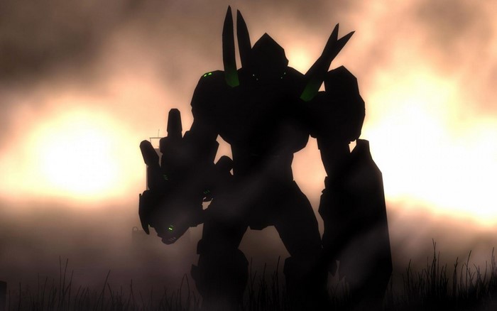 Silhouette of a Hunter from Halo in a foggy environment