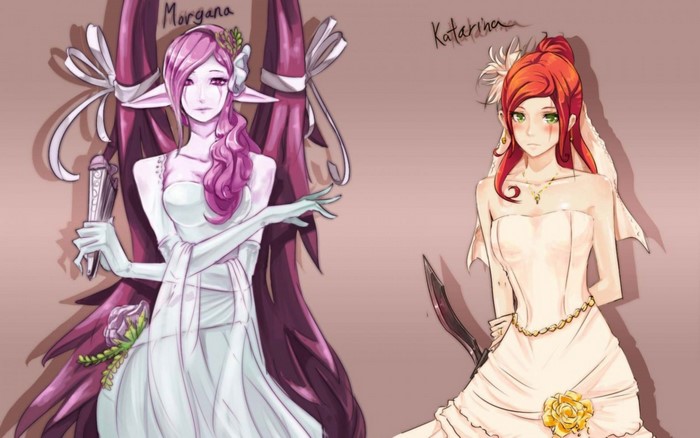 Morgana and Katarina from League of Legends in wedding dresses