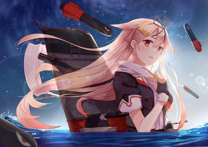 Anime girl with ship and torpedoes