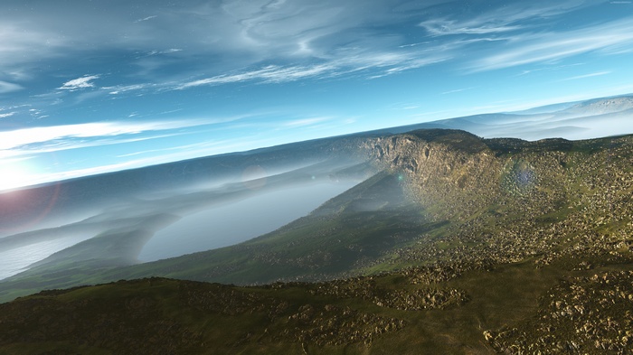 Misty mountains and sky with clouds