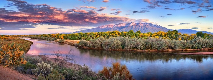 Rio Grande River at Sunset with Sandia Mountains