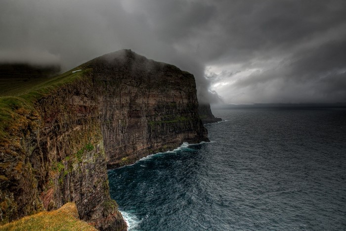 Dramatic Cliffs Overlooking a Stormy Sea in the Faroe Islands