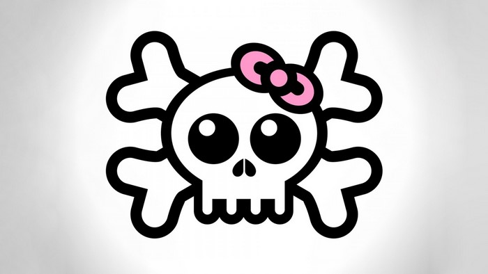 Skull and crossbones with pink bow