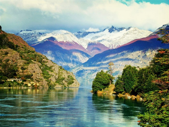 Patagonia Lake with Snowy Andes Mountains