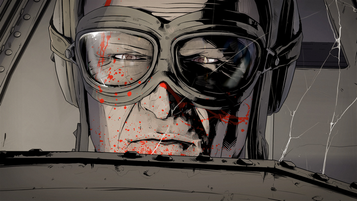 Close-up of a pilot with blood splatters