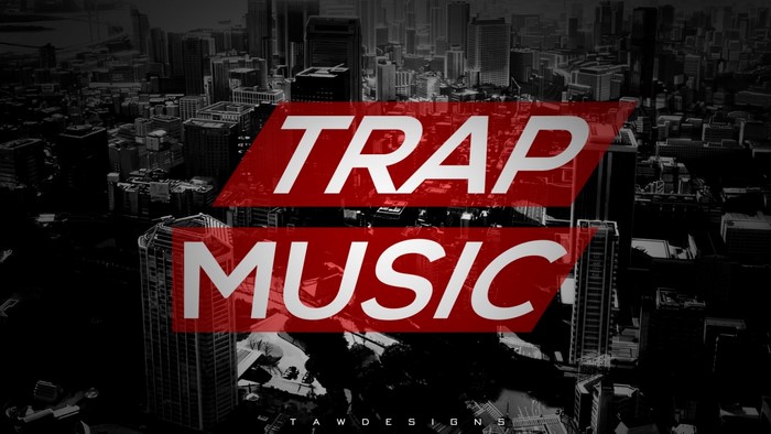 Trap Music poster with city background