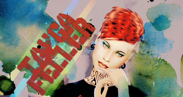 Woman with red hair and tattoos from The Sims