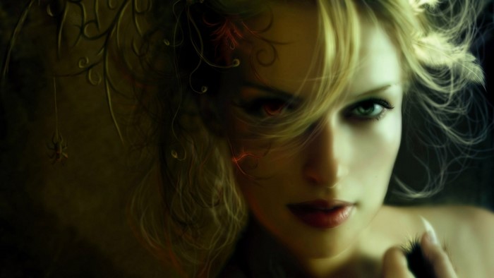 Woman with blonde hair and green eyes