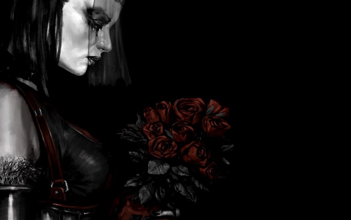 Gothic woman with red roses