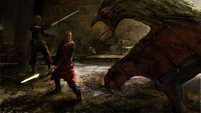 Geralt and another Witcher fight a monster