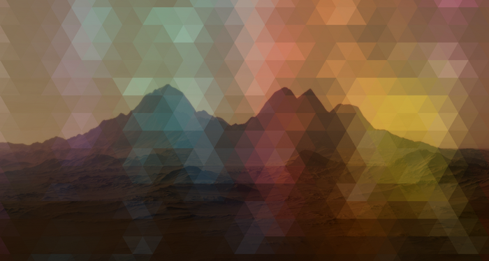 Geometric mountain landscape with colorful sky