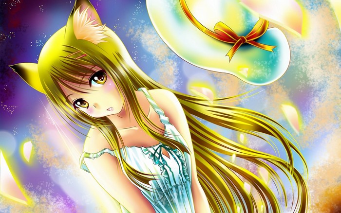 Anime cat girl with yellow hair and cat ears