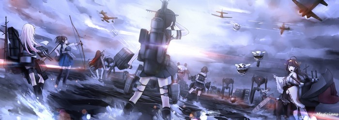 Anime girls from Kantai Collection in battle