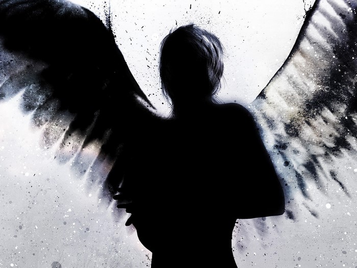 Silhouette of a person with black wings