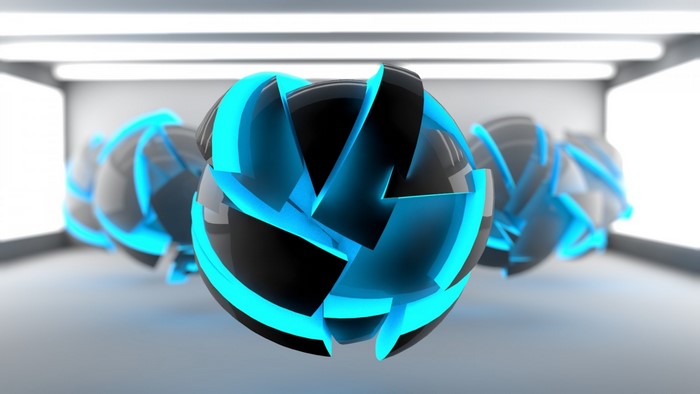 Abstract 3D spheres with blue neon accents