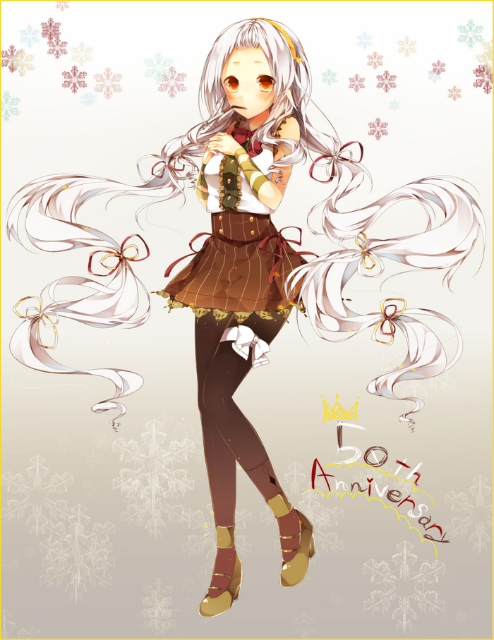 Anime girl with white hair and brown outfit