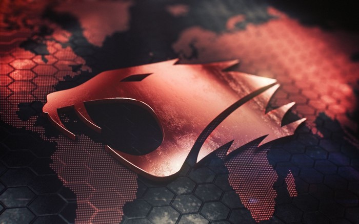Red Cougar Logo over Digital World Map