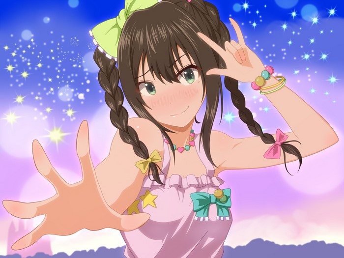 Anime girl with pigtails and pink dress