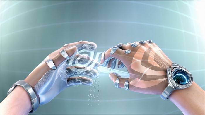 Nvidia 3D hands with futuristic interface
