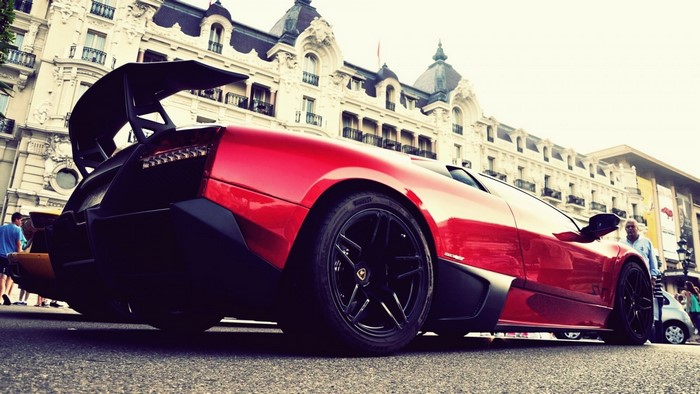 Red Lamborghini Murcielago LP 670-4 SV with large wing