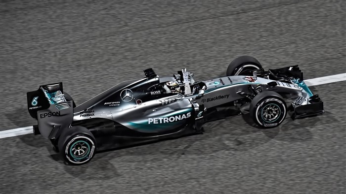 Lewis Hamilton driving a Mercedes F1 car